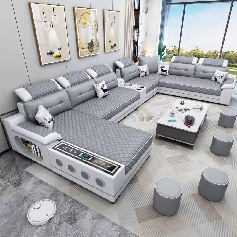 Sofá Seccional Gris/Blanco 7 Piezas