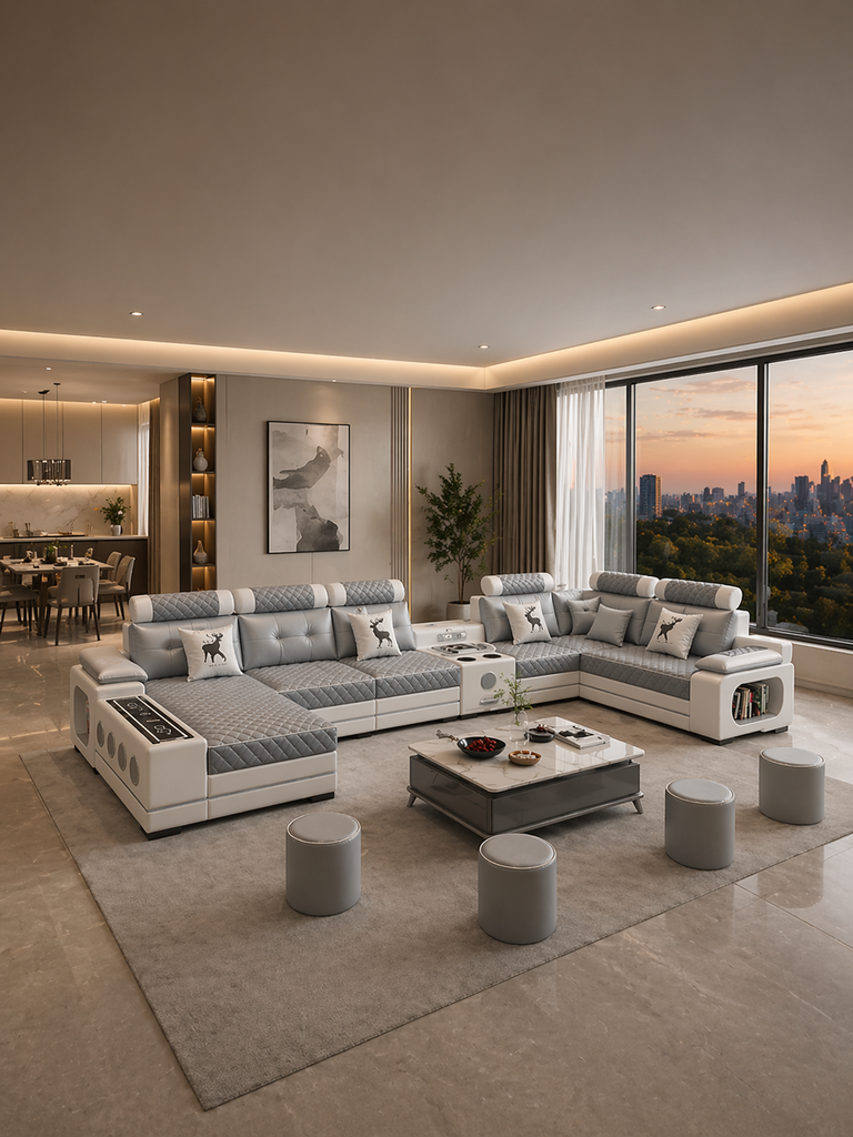 Sofá Seccional Gris/Blanco 7 Piezas