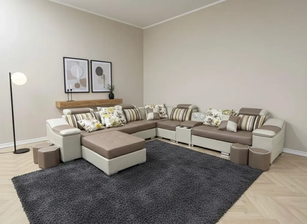 Sofá Seccional Café/Beige 6 Piezas