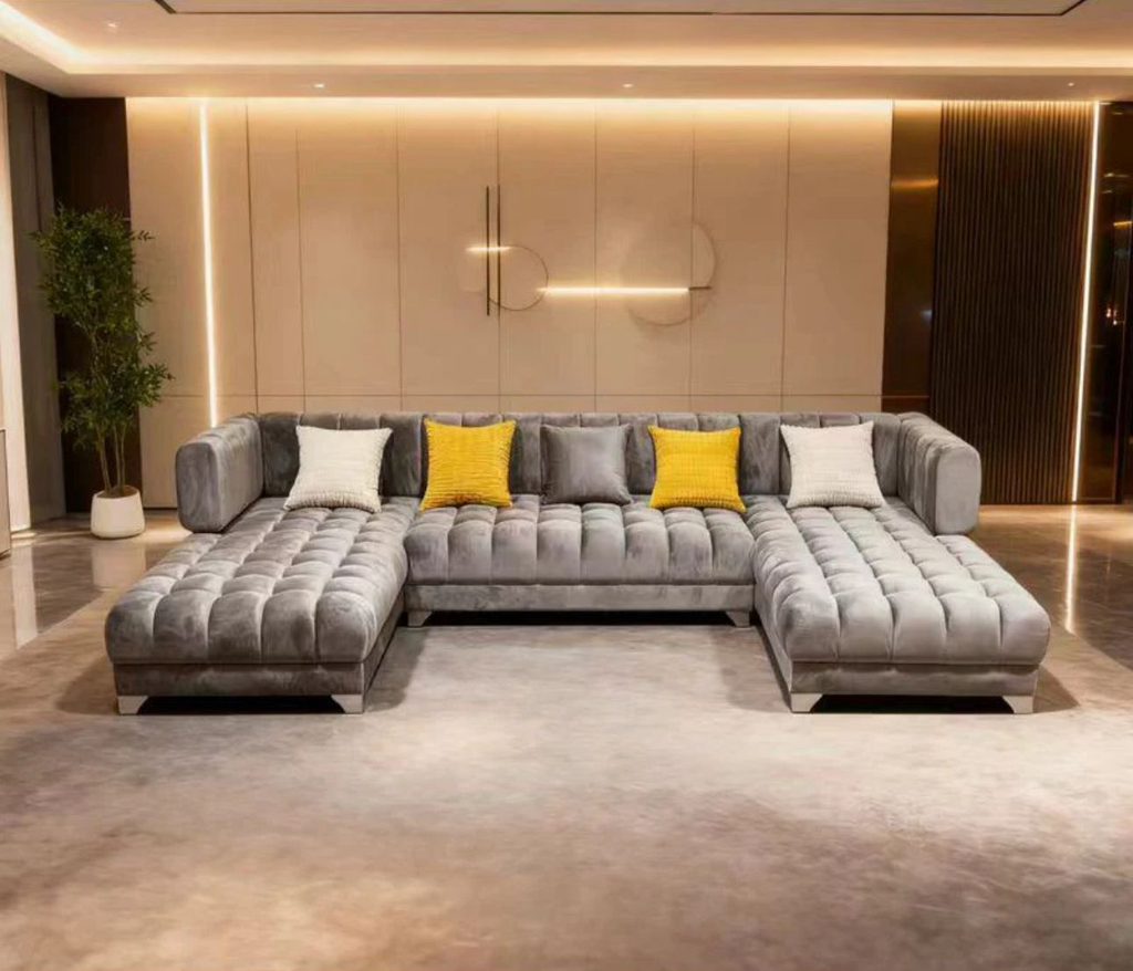 Sofá L gris felpa italiano